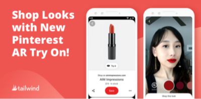 A blog post title card that says: "Shop Look with New Pinterest AR Try On!"