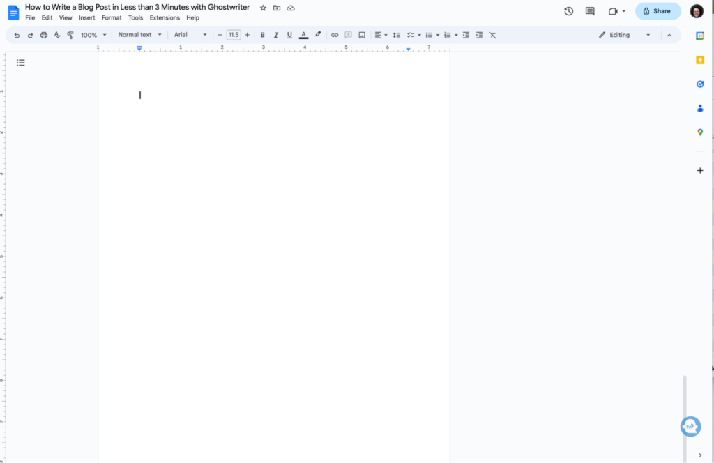 Screenshot of a blank google doc