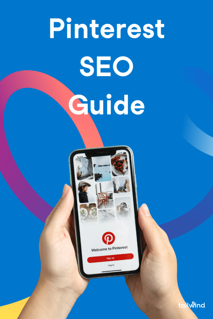 Smartphone screen showing pinterest homescreen on a blue background with the blog post title and Tailwind in white font