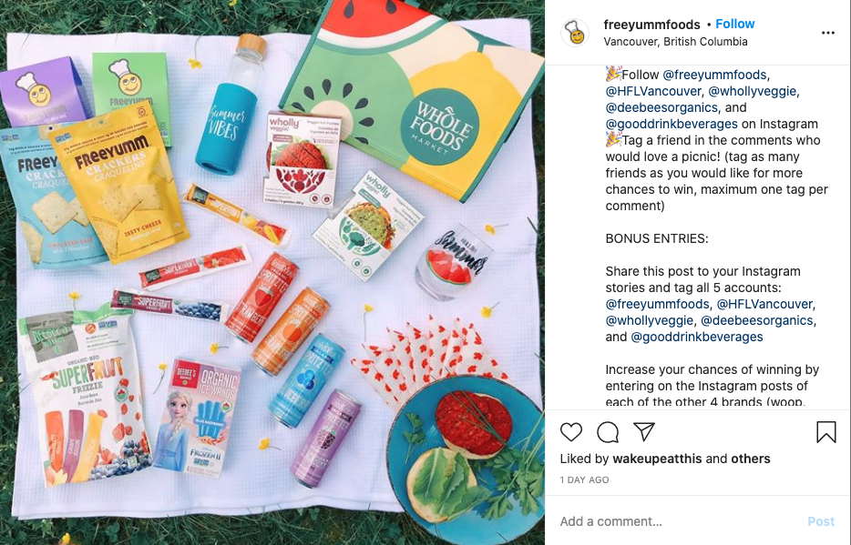 Screenshot of an Instagram contest from @freeyummfoods