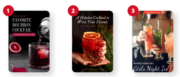 How to reach a different audience and appear in different search results on Pinterest - three examples reaching bourbon drinkers, holiday party hosts, and couples planning a wedding.