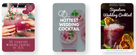 When creating Pin images, try a few very different styles and then watch what people like. One is two women toasting with colorful drinks, another is a top-down shot of drinks with 