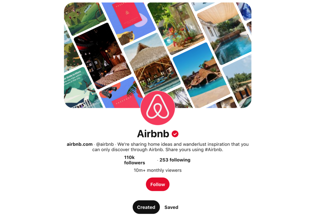 Screenshot of the Pinterest page for Airbnb