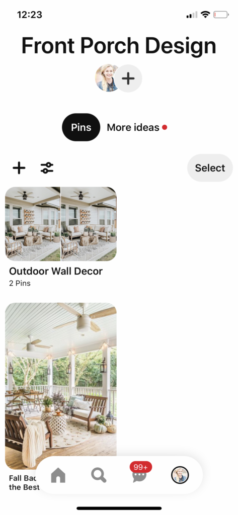 Pinterest Board Section in Pinterest App